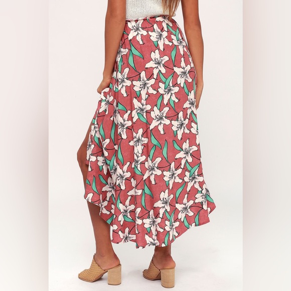Kalani Rusty Rose Floral Print Midi Skirt - Picture 2 of 5